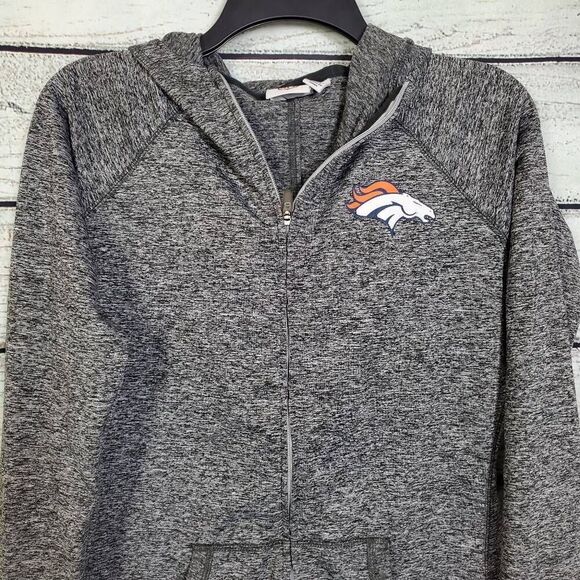 Denver Broncos NFL Women’s Full Zip Hoodie M Gray Heathered Stretch Fleece Jacke - Picture 2 of 7